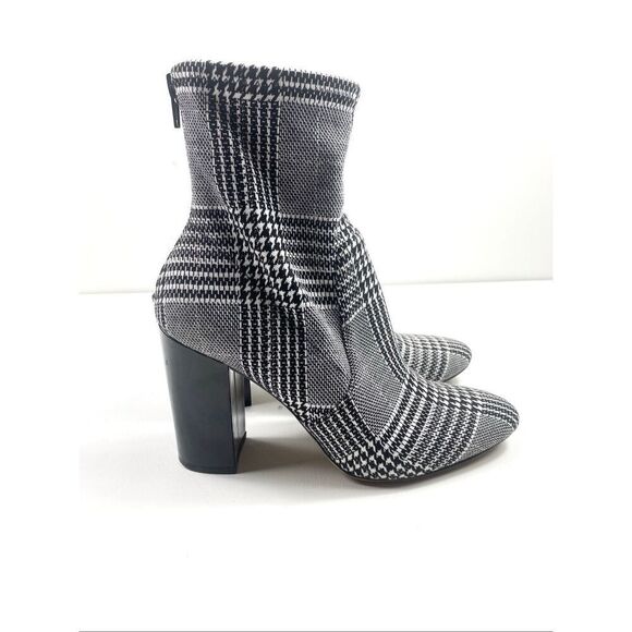 ALDO Lovelee Houndstooth Plaid 3.5” Block Heel Back Zip Ankle Boots Stretch Size - Picture 5 of 10